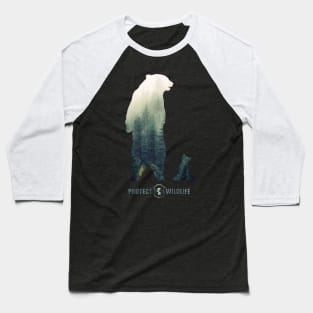 Protect Wildlife - Nature - Bear with Cub Silhouette Baseball T-Shirt